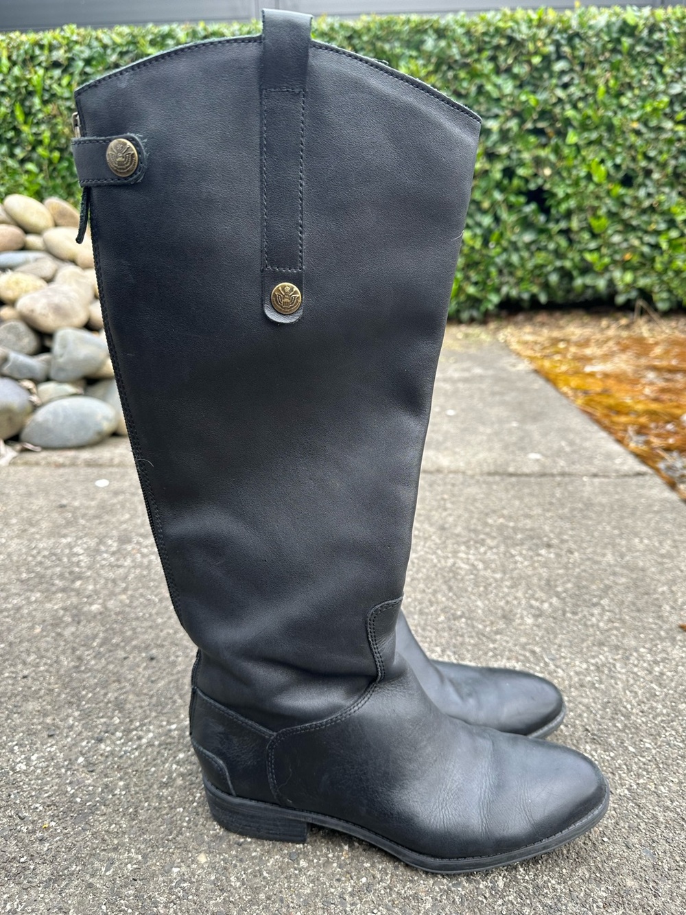Sam Edelman Penny Riding Boot Black Leather Round Toe Zipper Equestrian